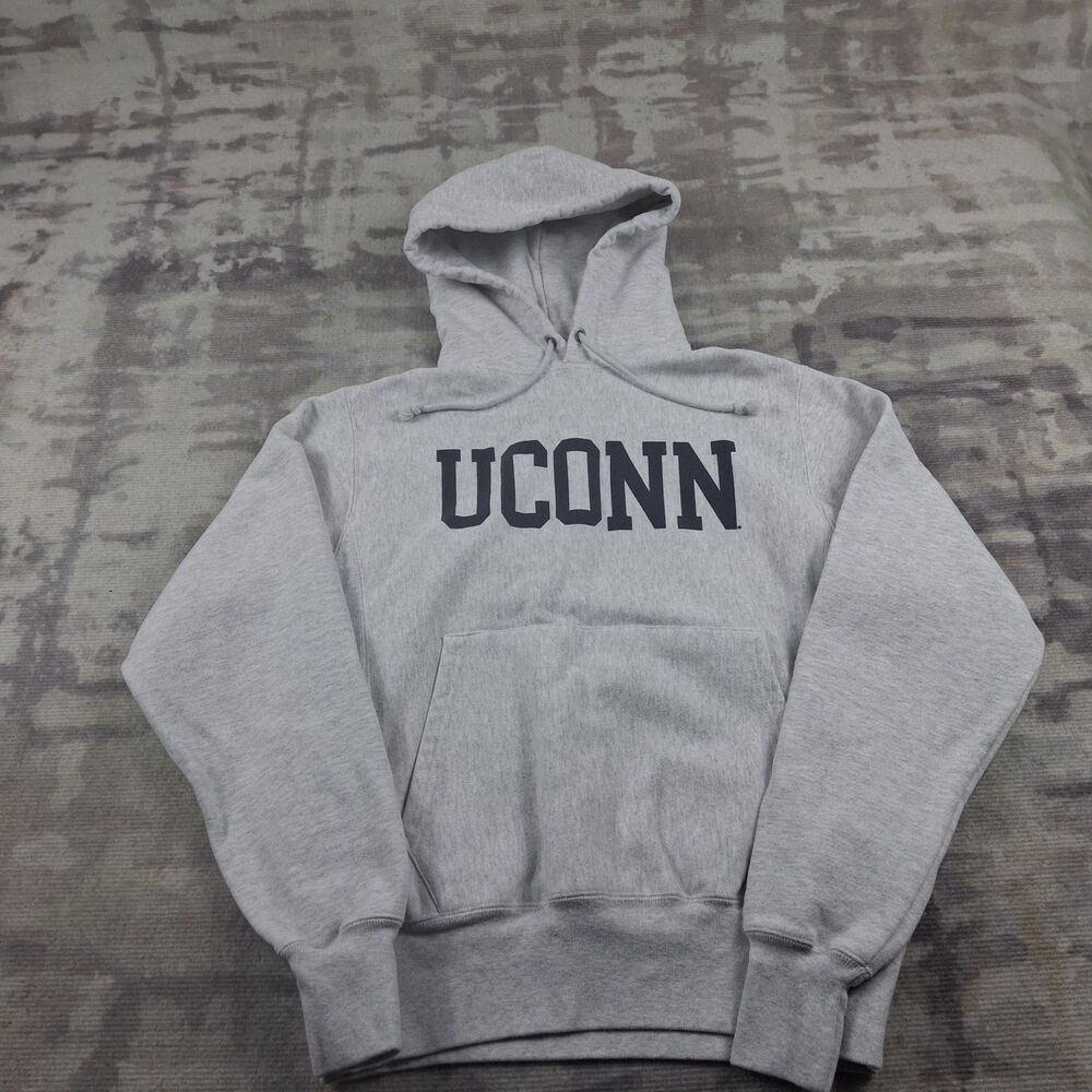 Champion Reverse Weave UCONN Hoodie Small Gray Spellout University Connecticut S